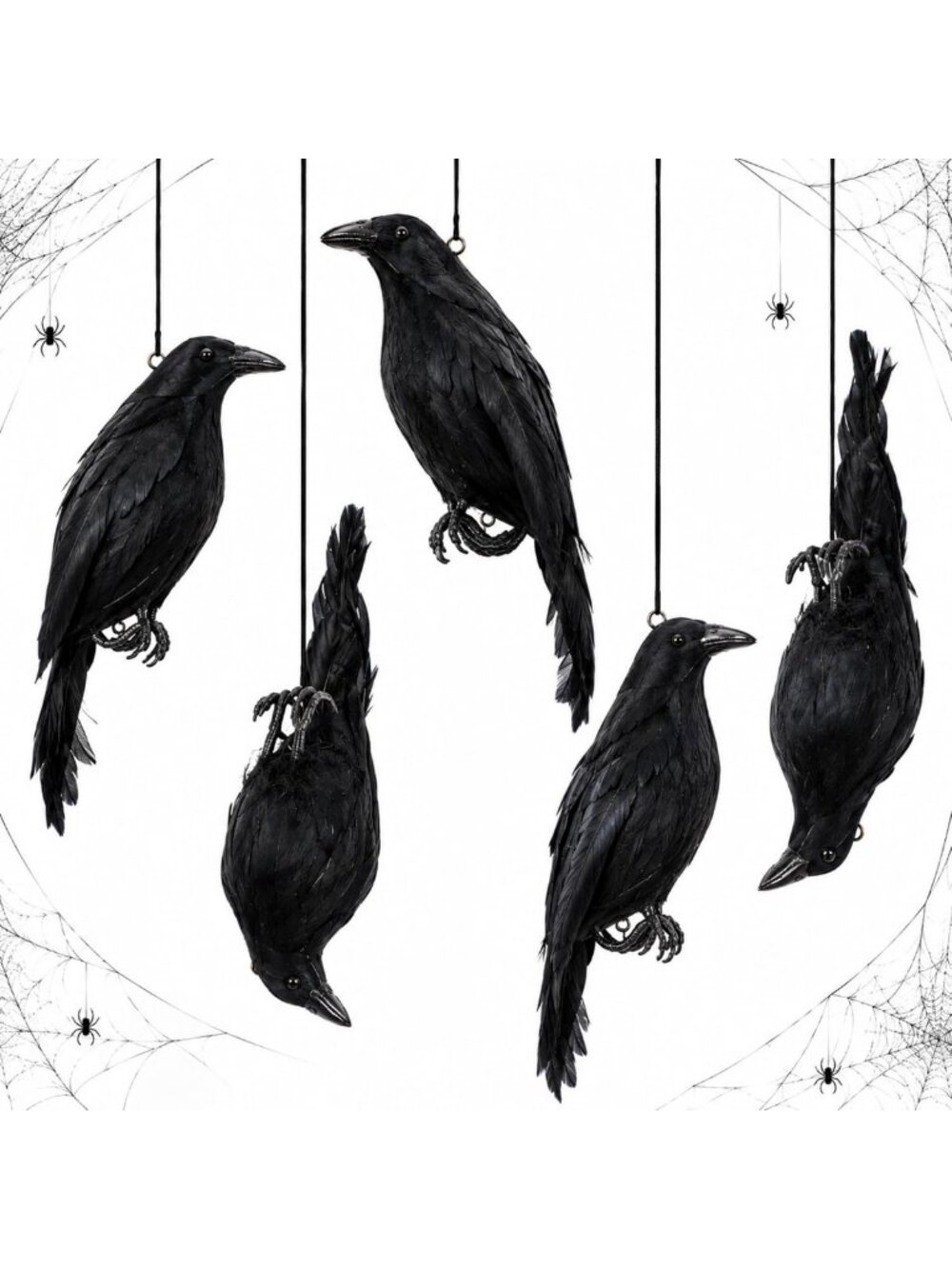 Realistic 15" Hanging Dead Crow Decoy - 5 Pack Halloween Decor Prop